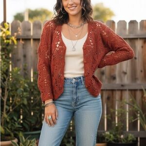 Vintage Cherry Stix Limited Crochet hand knit cardigan sweater